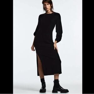 Zara Black Velvet Draped Dress with Slit